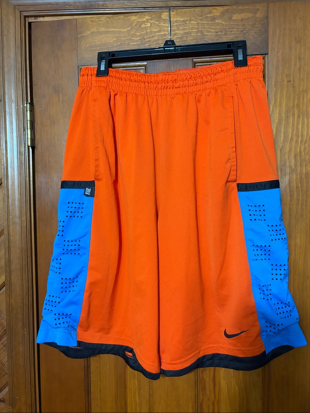 Nike Men’s Orange Athletic Shorts with Blue Panels